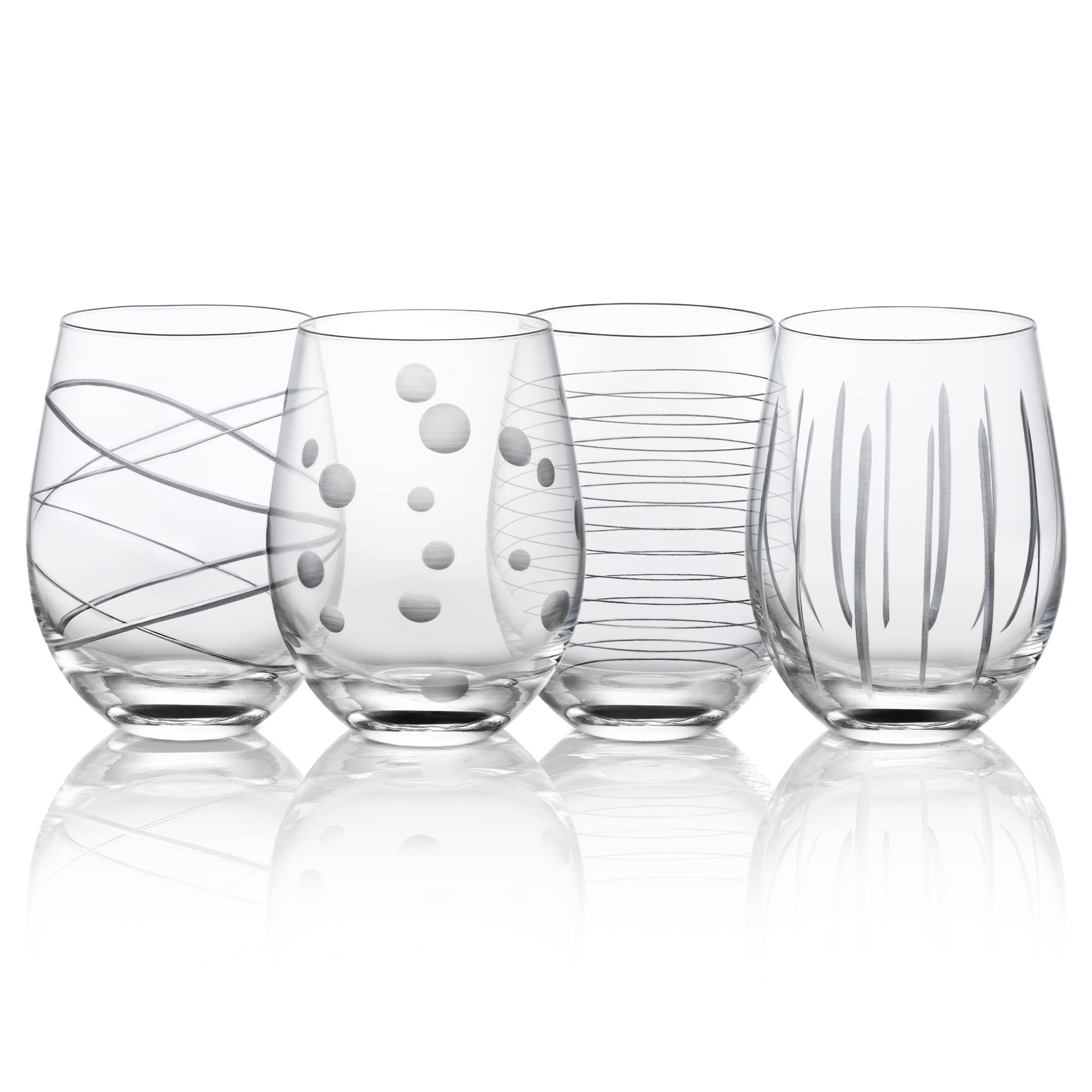 Joeyoan front view of four stemless glasses showing set and elegance