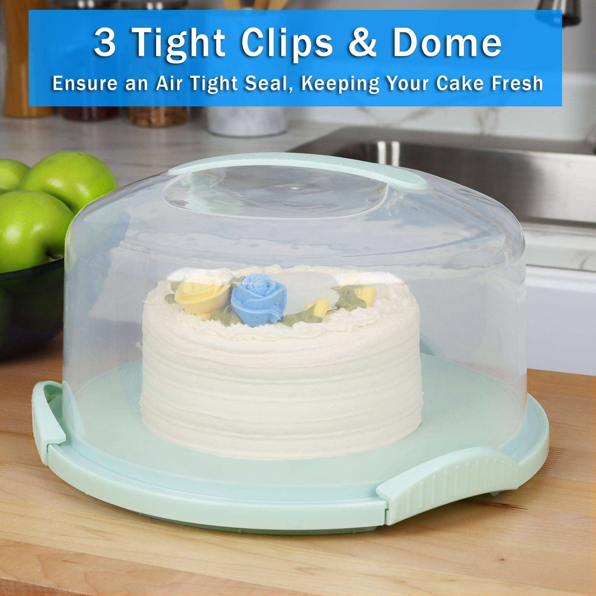 JOEY'Z cake carrier holding a three-layer cake demonstrating safe transport