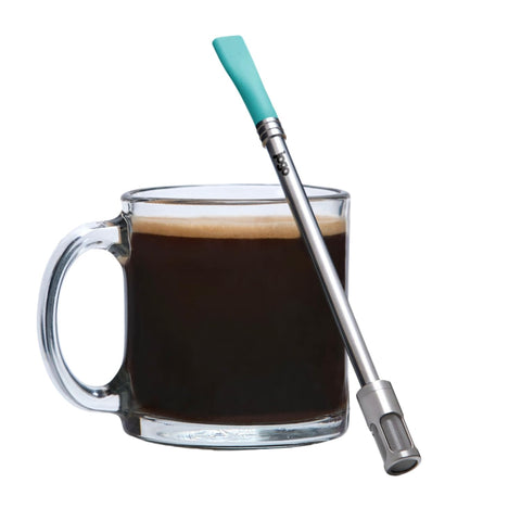 JoGo front view showing package and straw, clear portable brewing solution