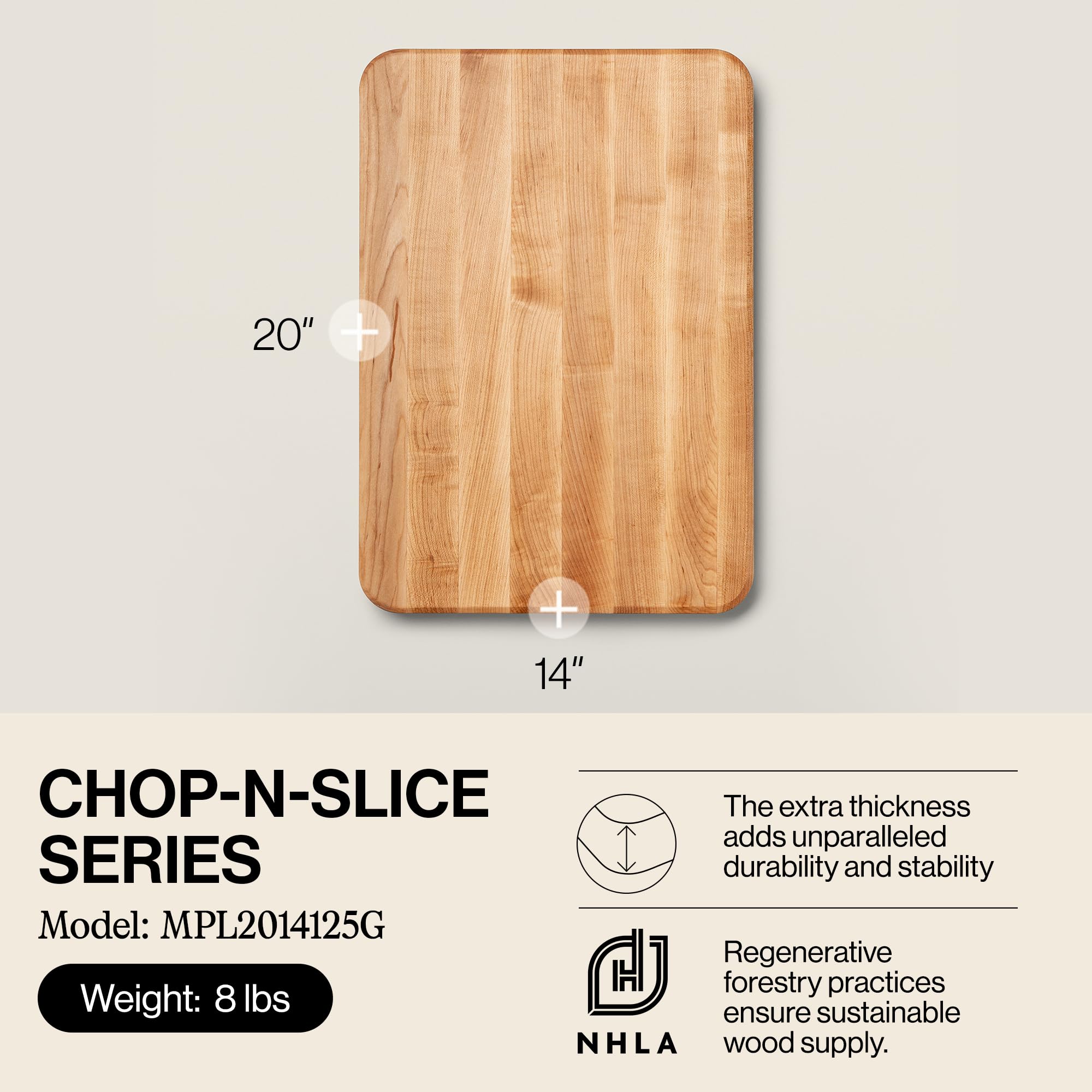 John Boos close-up of maple grain texture, showing smooth durable cutting surface benefit