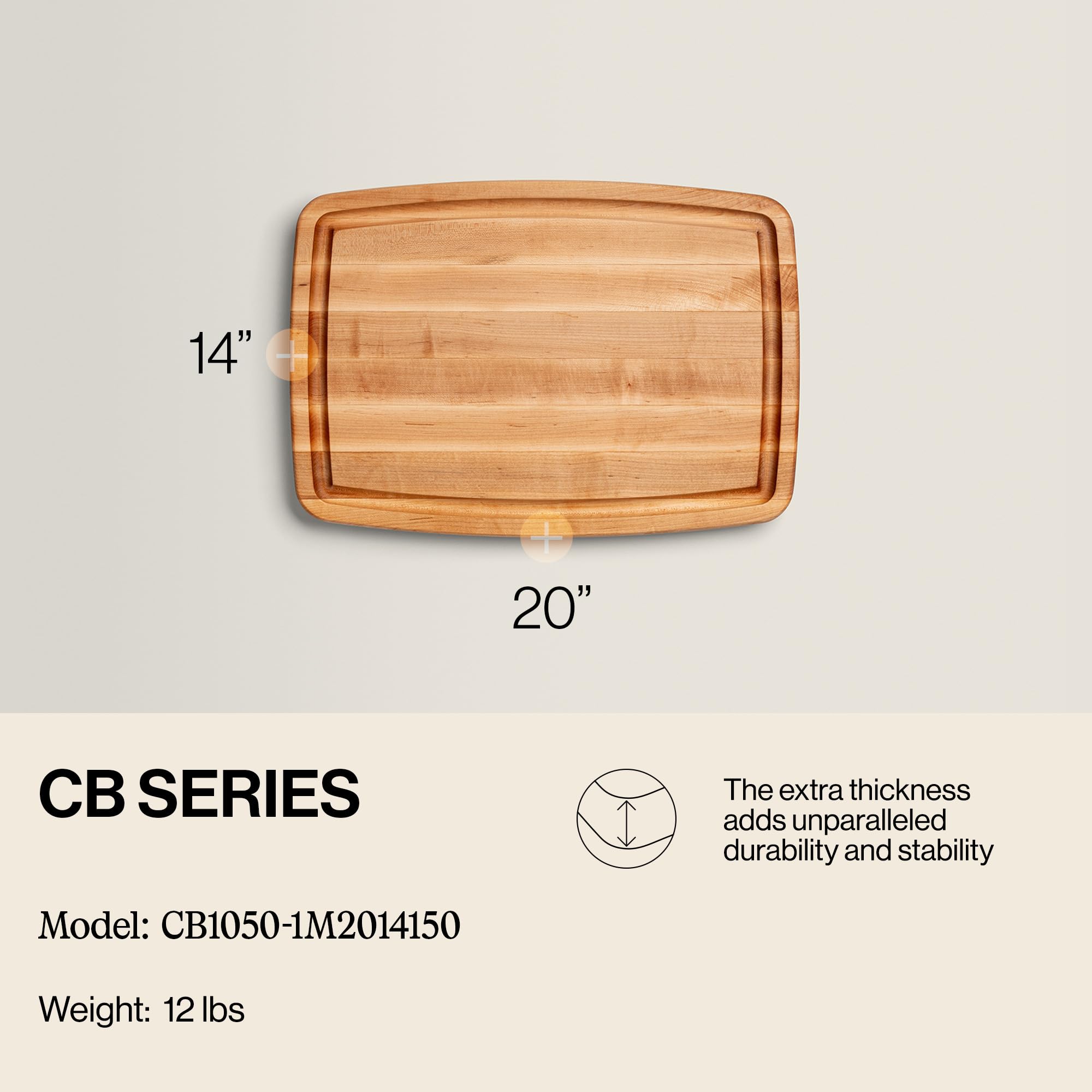 John Boos close-up of edge-grain maple texture for gentle knife wear