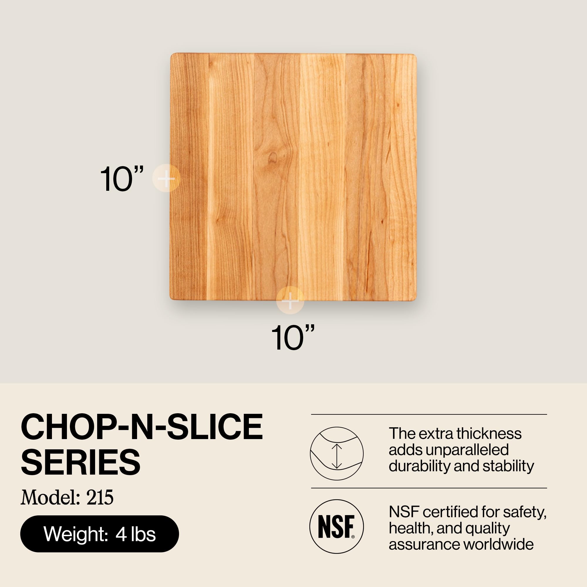 John Boos close-up of maple edge-grain texture highlighting durability and knife-friendly surface