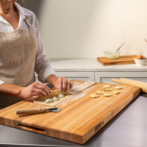 John Boos cutting demo with chef's knife demonstrating knife-friendly surface benefit