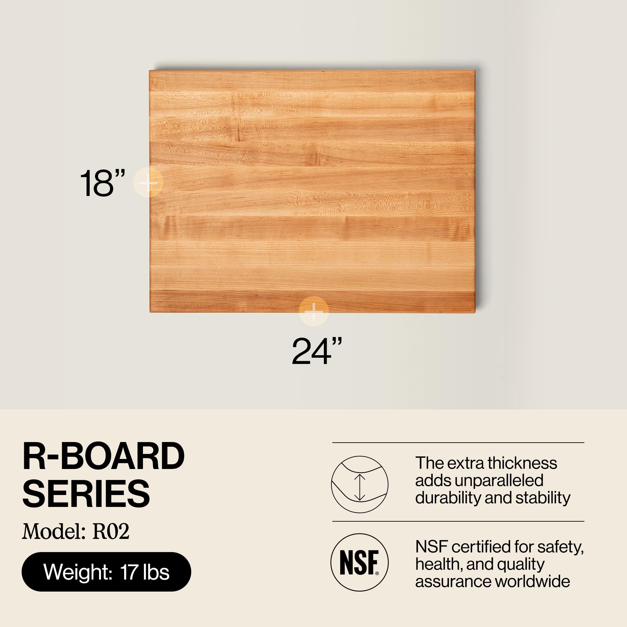 John Boos close-up of edge-grain maple displays tough durable texture benefit