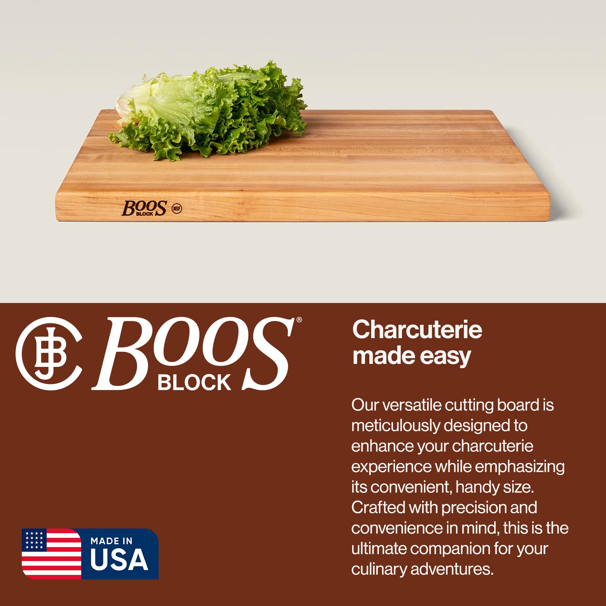 John Boos thickness scale showing 1.5-inch profile for steady cutting benefit
