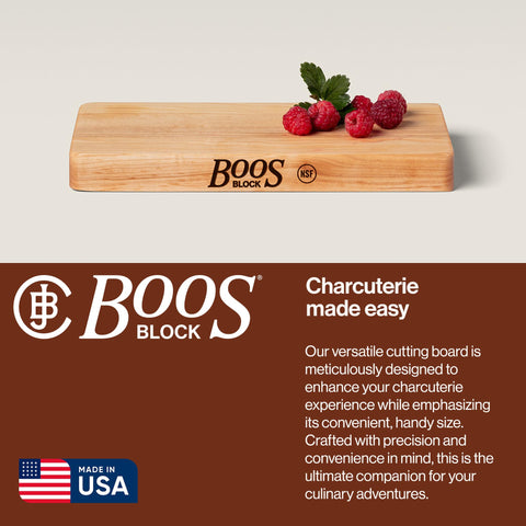 John Boos board beside utensils to show compact size and convenience