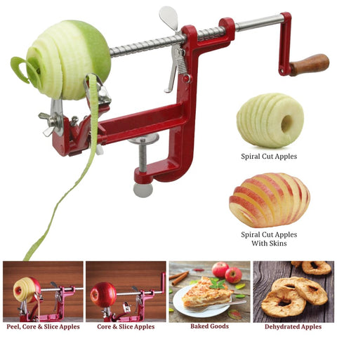 Johnny Apple Peeler blade closeup showing stainless steel corer and slicer longevity