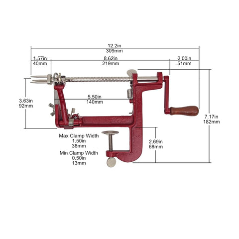 Johnny Apple Peeler clamp detail demonstrating secure base and rubber pad benefit
