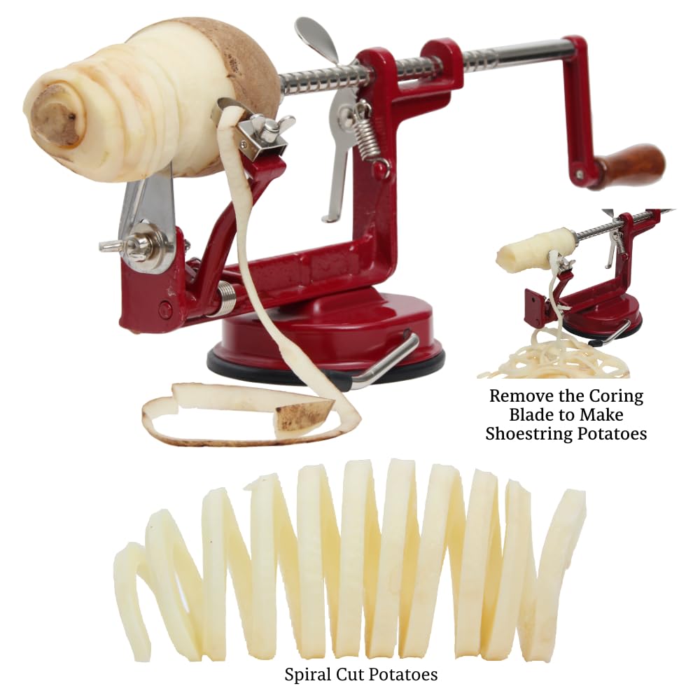Johnny Apple Peeler in use peeling and coring an apple to save prep time