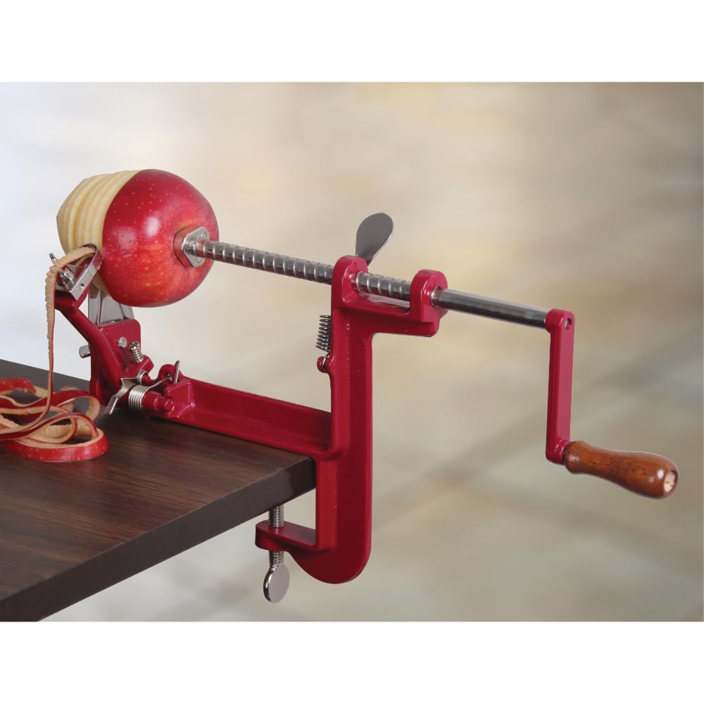 Johnny Apple Peeler lifestyle kitchen setting showcasing fast prep for pies and crisps