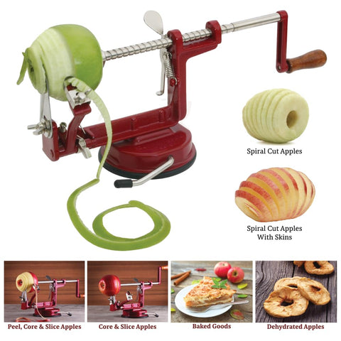 Johnny Apple Peeler suction base mounted on countertop for secure hands-free use