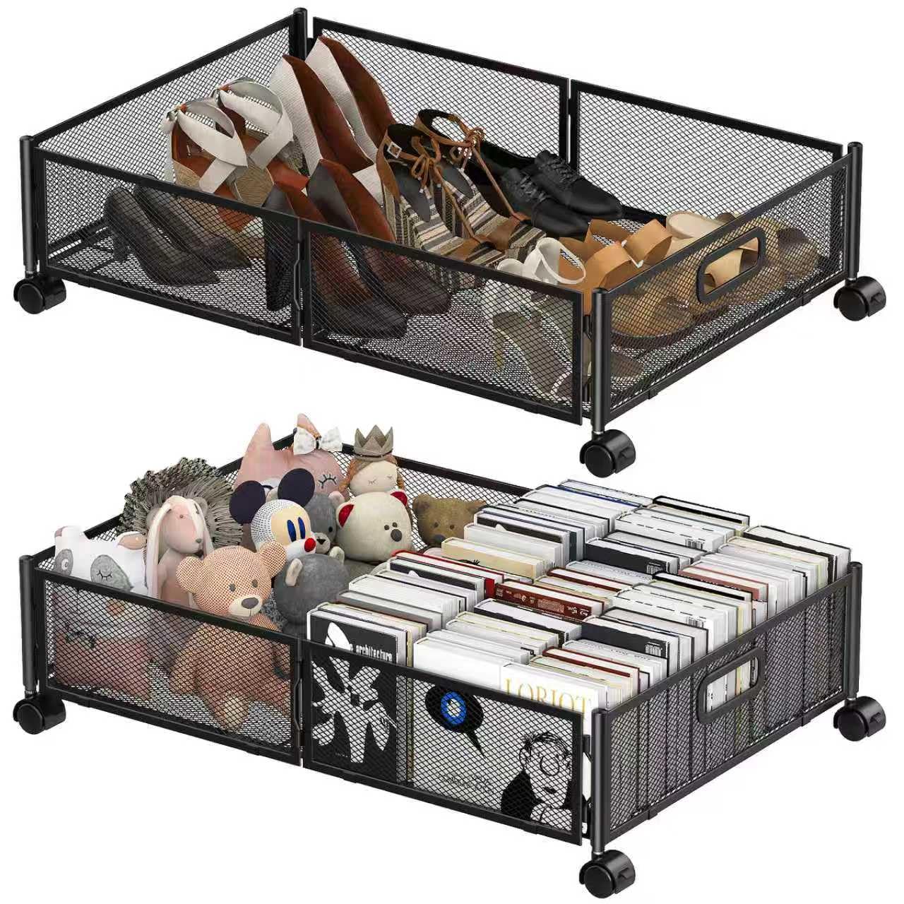 joibabe front view of the two-pack under bed storage containers showing compact design and benefit of organized space