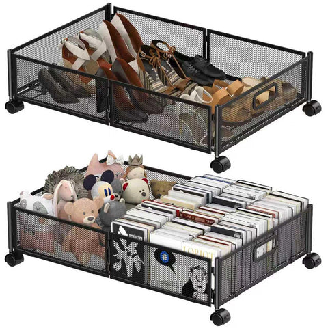 joibabe front view of the two-pack under bed storage containers showing compact design and benefit of organized space