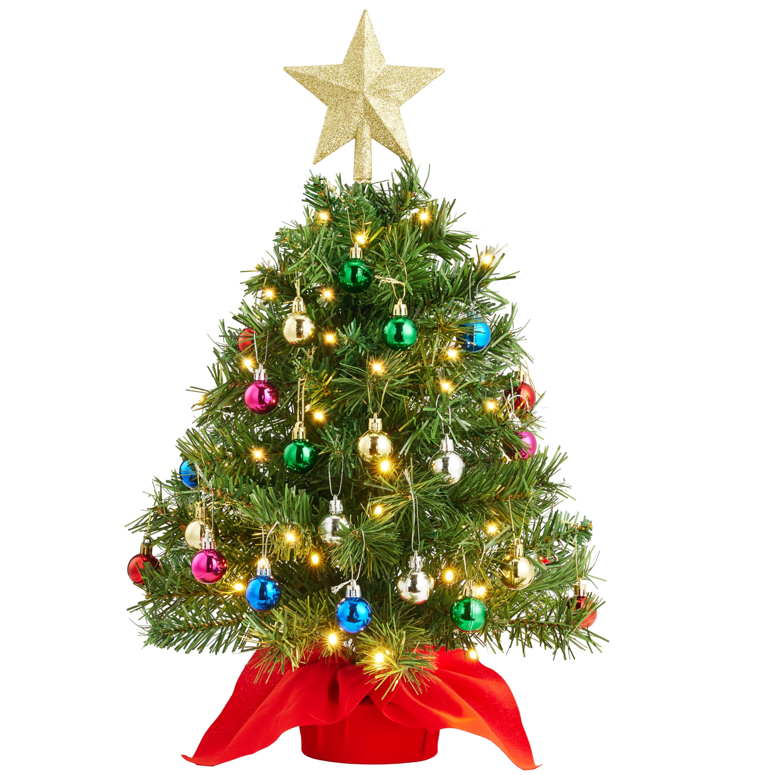 Joiedomi front view of packaged 24-inch tree showing complete kit and quick setup benefit
