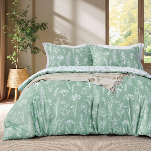 Joiedomi front view of floral queen comforter set showing botanical design and packaging benefit