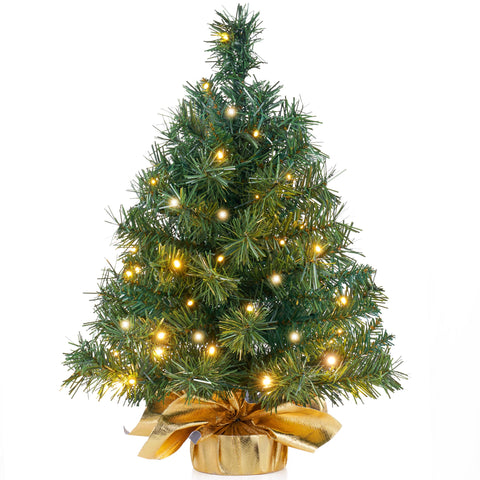 Joiedomi front view of 24-inch mini tree showing ideal tabletop placement and festive look