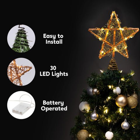 Joiedomi rattan star close-up of 30 warm white LEDs for gentle illumination