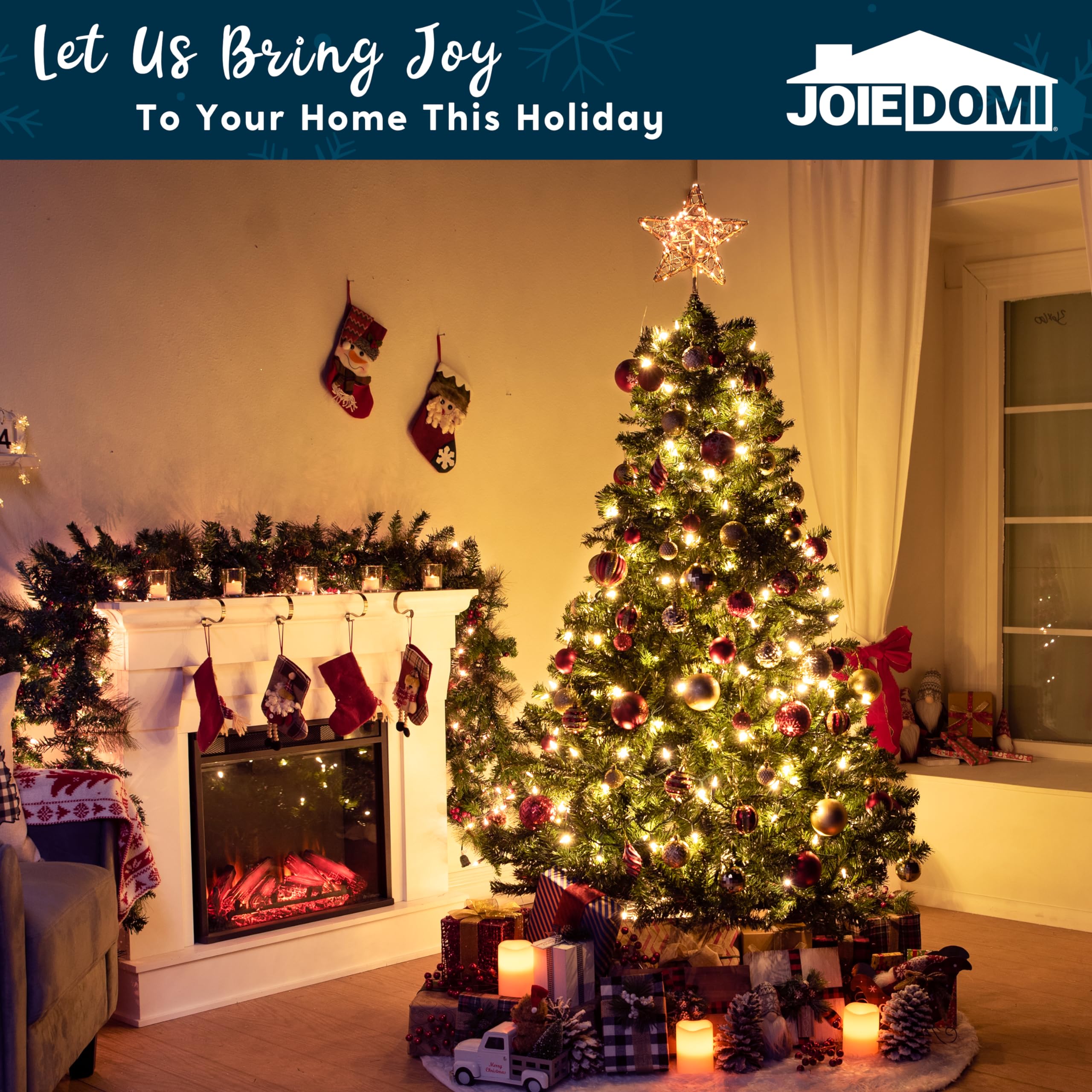 Joiedomi rattan star in living room setting creating cozy holiday ambience