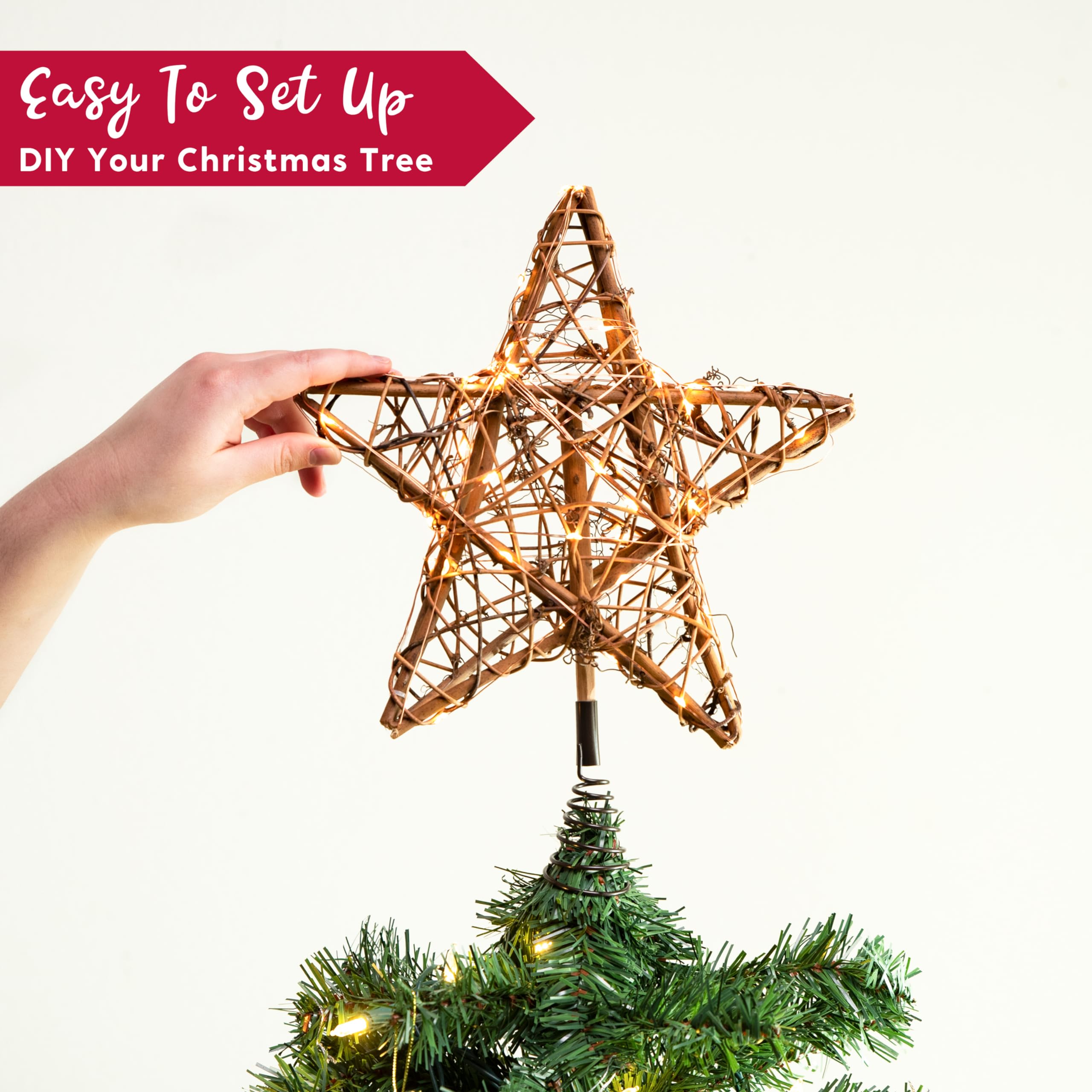Joiedomi rattan star mounted on a 6ft tree demonstrating ideal fit