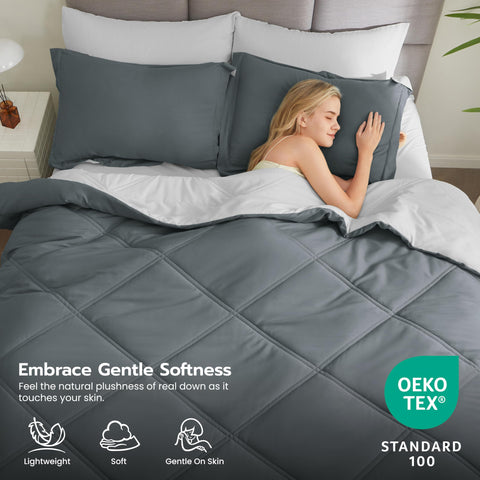 Joiedomi reversible comforter flipped to show dual-tone styling and flexible design