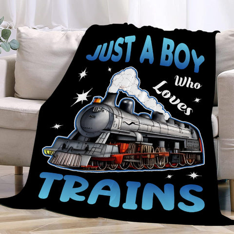 Jojizaio front view of train blanket showing cheerful pattern and easy-care benefit