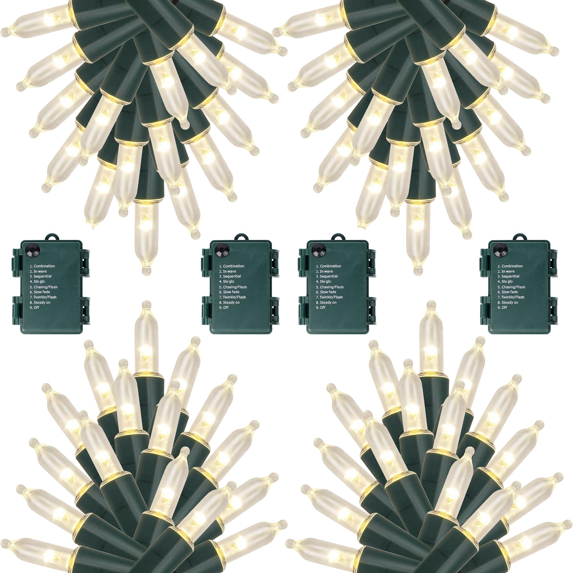 Joliyoou front packaging showing four 16ft warm white LED string light packs for easy décor