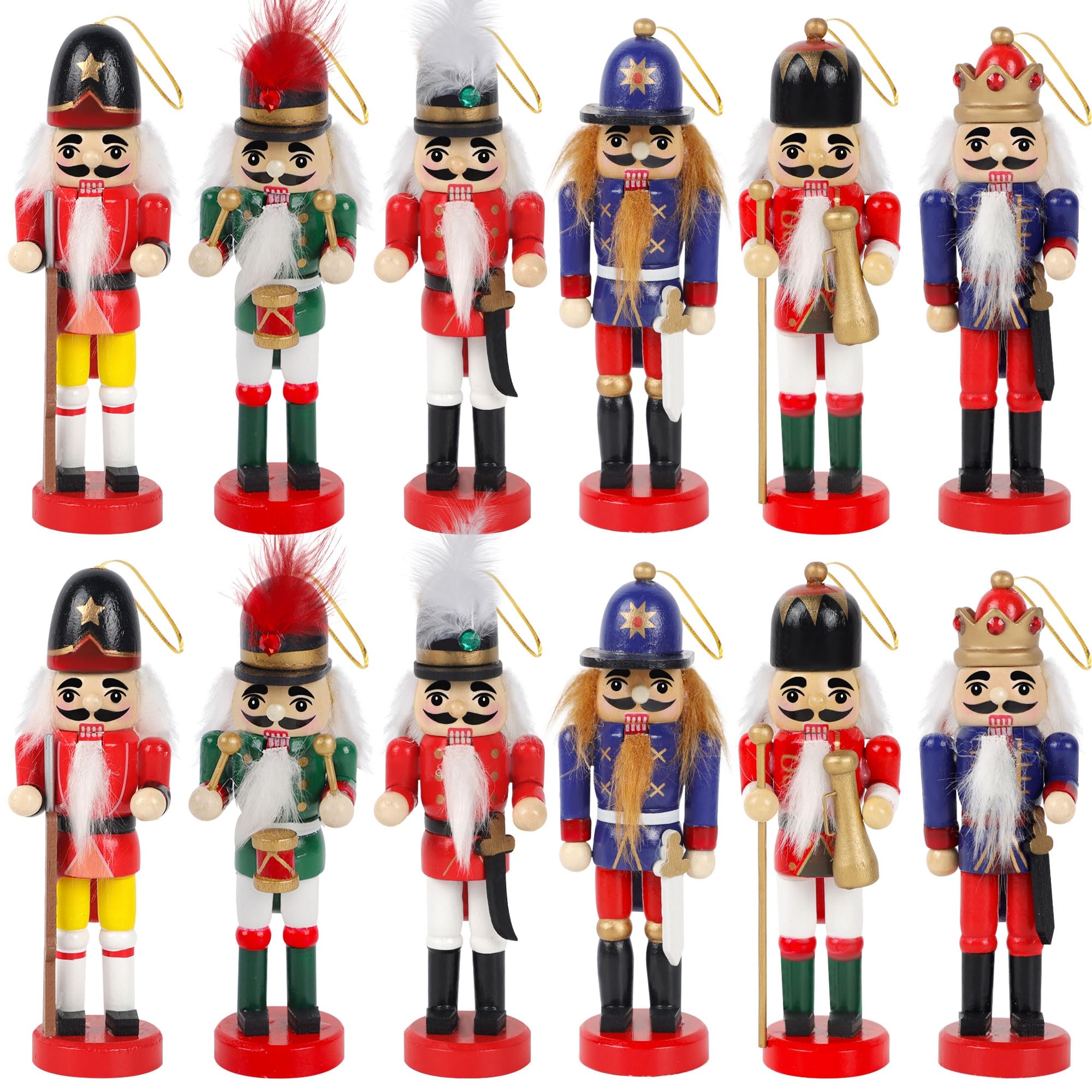 Joliyoou front display of twelve mini nutcracker soldiers showcasing festive variety and charm
