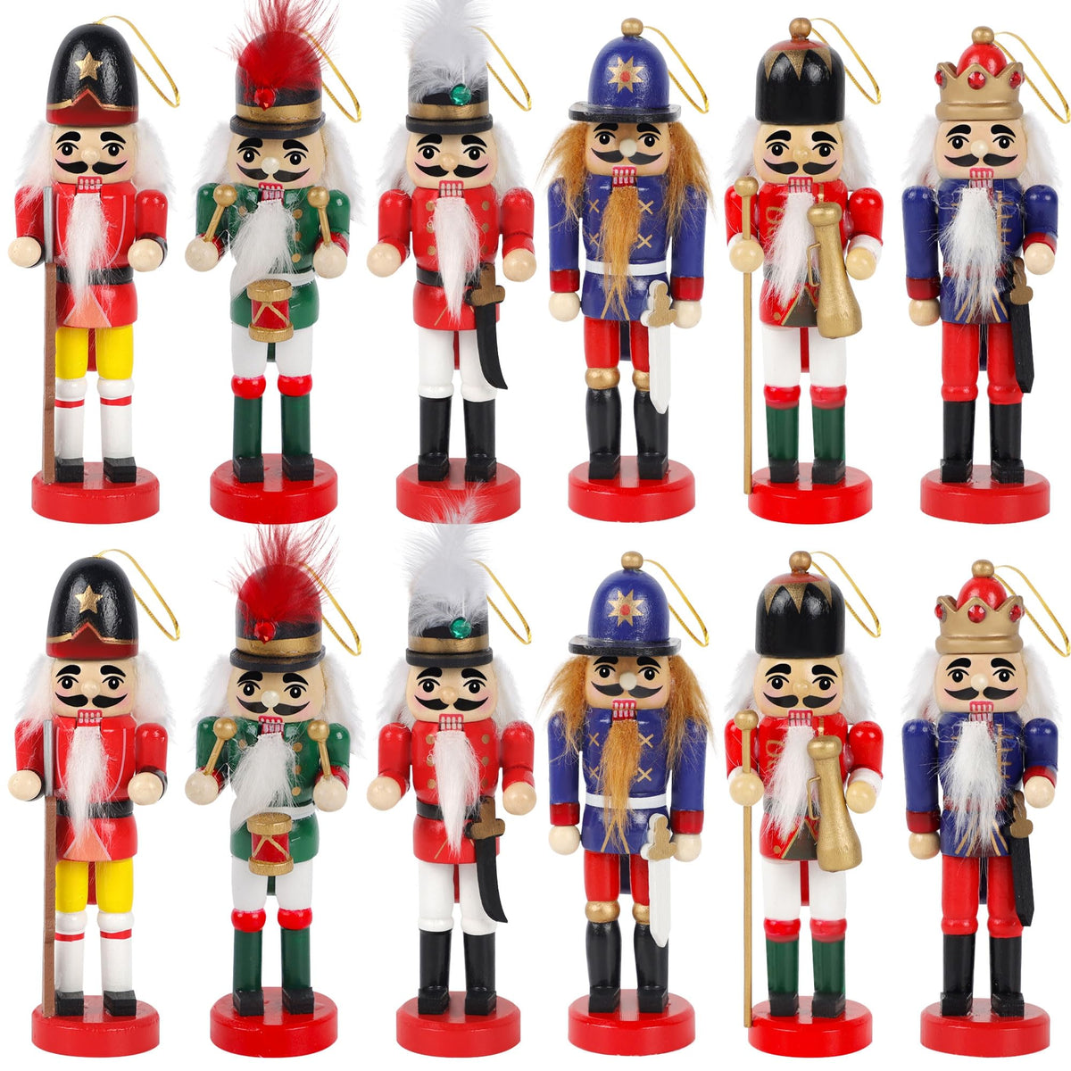 Joliyoou front display of twelve mini nutcracker soldiers showcasing festive variety and charm