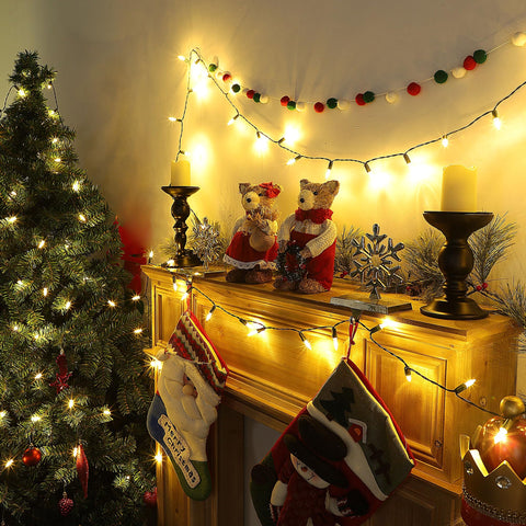 Joliyoou string lights wrapped on outdoor garland showing weather-resistant use and ambience