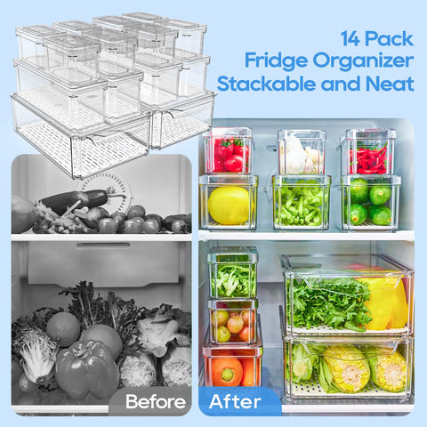 JollyPack bins in fridge with produce organized for fast meal prep
