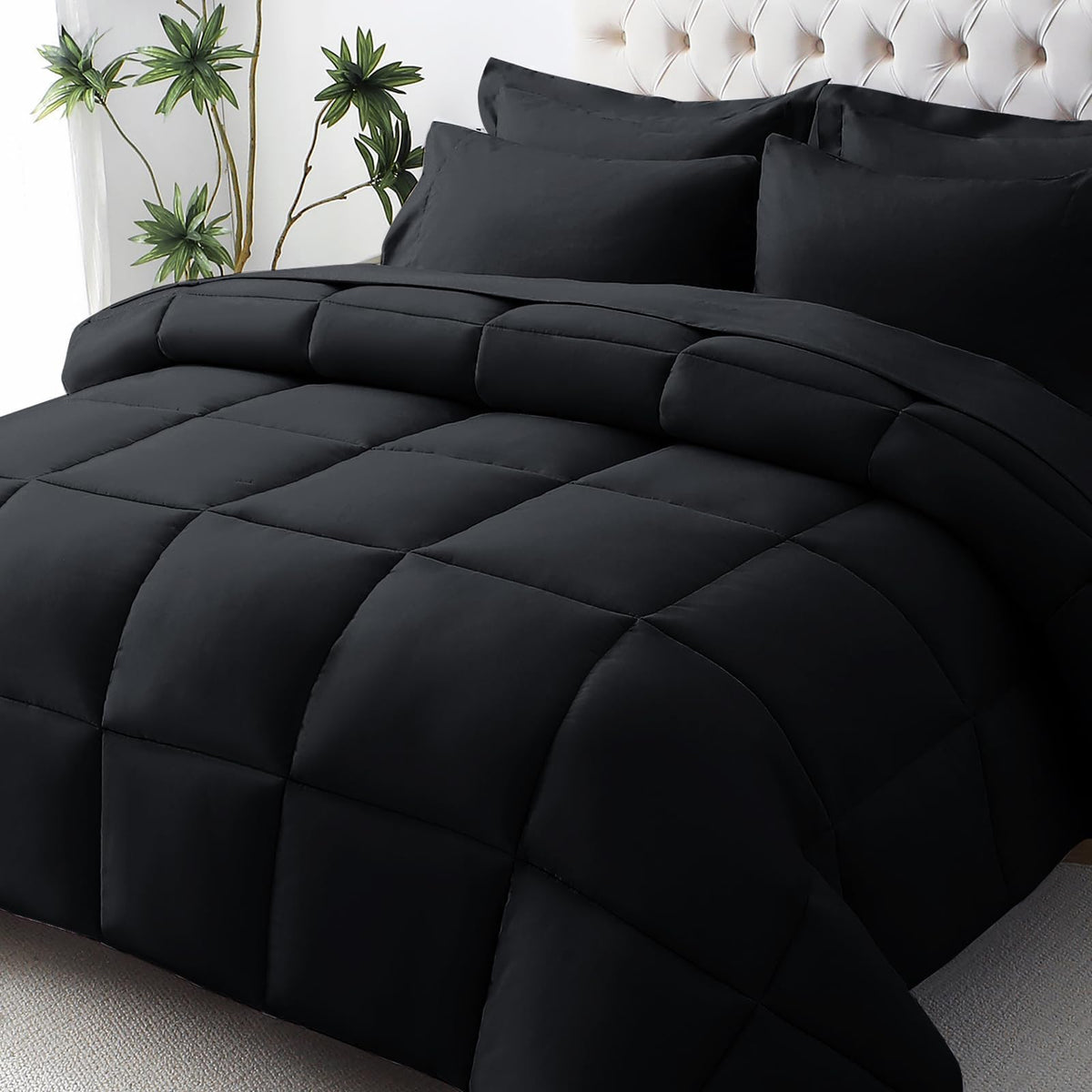 JOLLYVOGUE comforter front view showing complete 7-piece set and neat packaging benefit