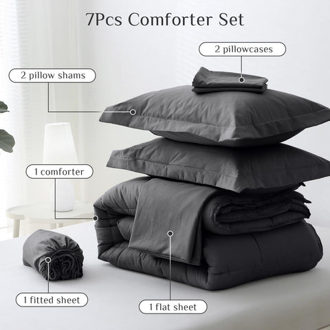 JOLLYVOGUE comforter styled on a bed showing coordinated dark and light grey