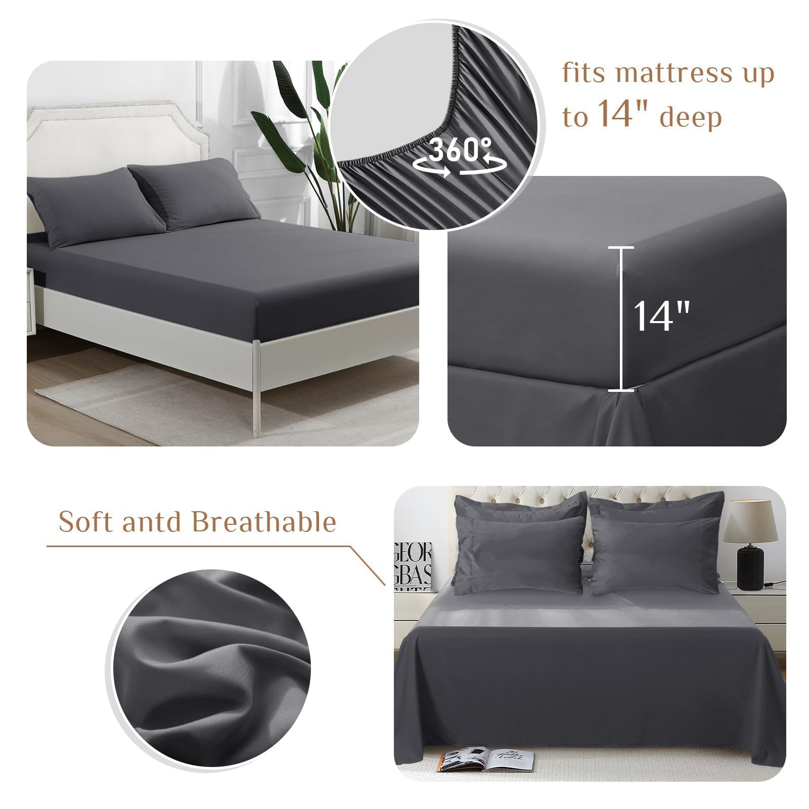 JOLLYVOGUE fitted sheet pocket detail demonstrating deep 14-inch fit and secure hold