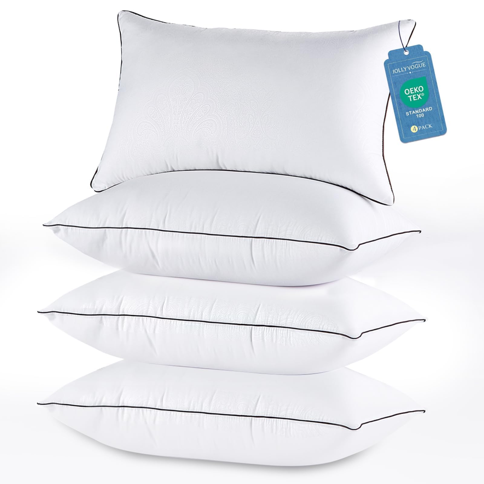 JOLLYVOGUE front packaging showing four queen pillows, hotel feel