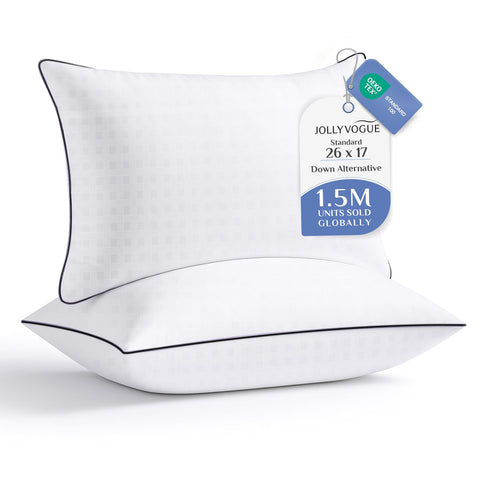 JOLLYVOGUE pillows front packaging showing two standard pillows, promotes neat bedroom styling