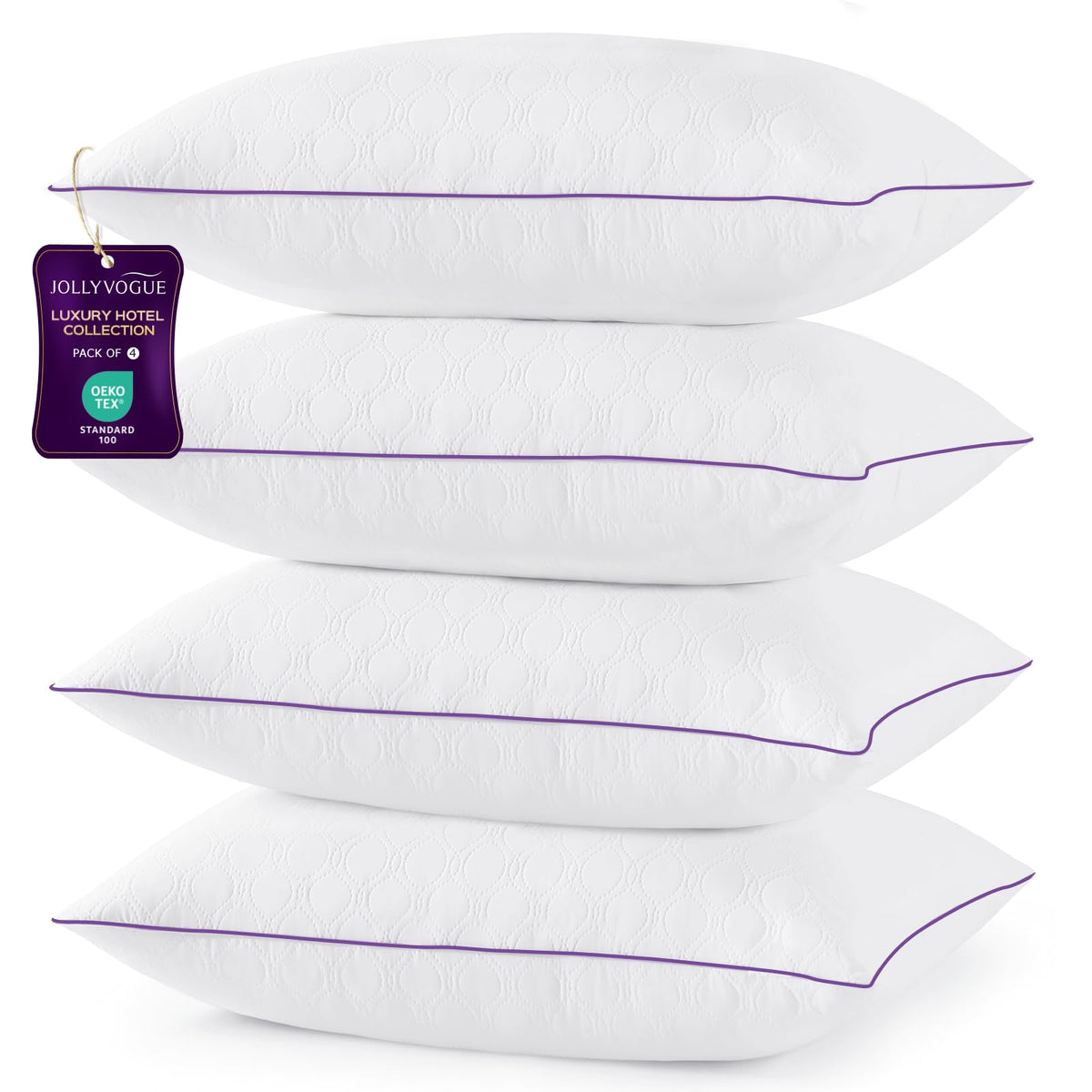 JOLLYVOGUE front view showing plush queen pillow set and hotel-quality look
