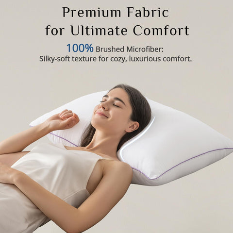 JOLLYVOGUE pillow in styled bed demonstrating hotel look and restful comfort benefit