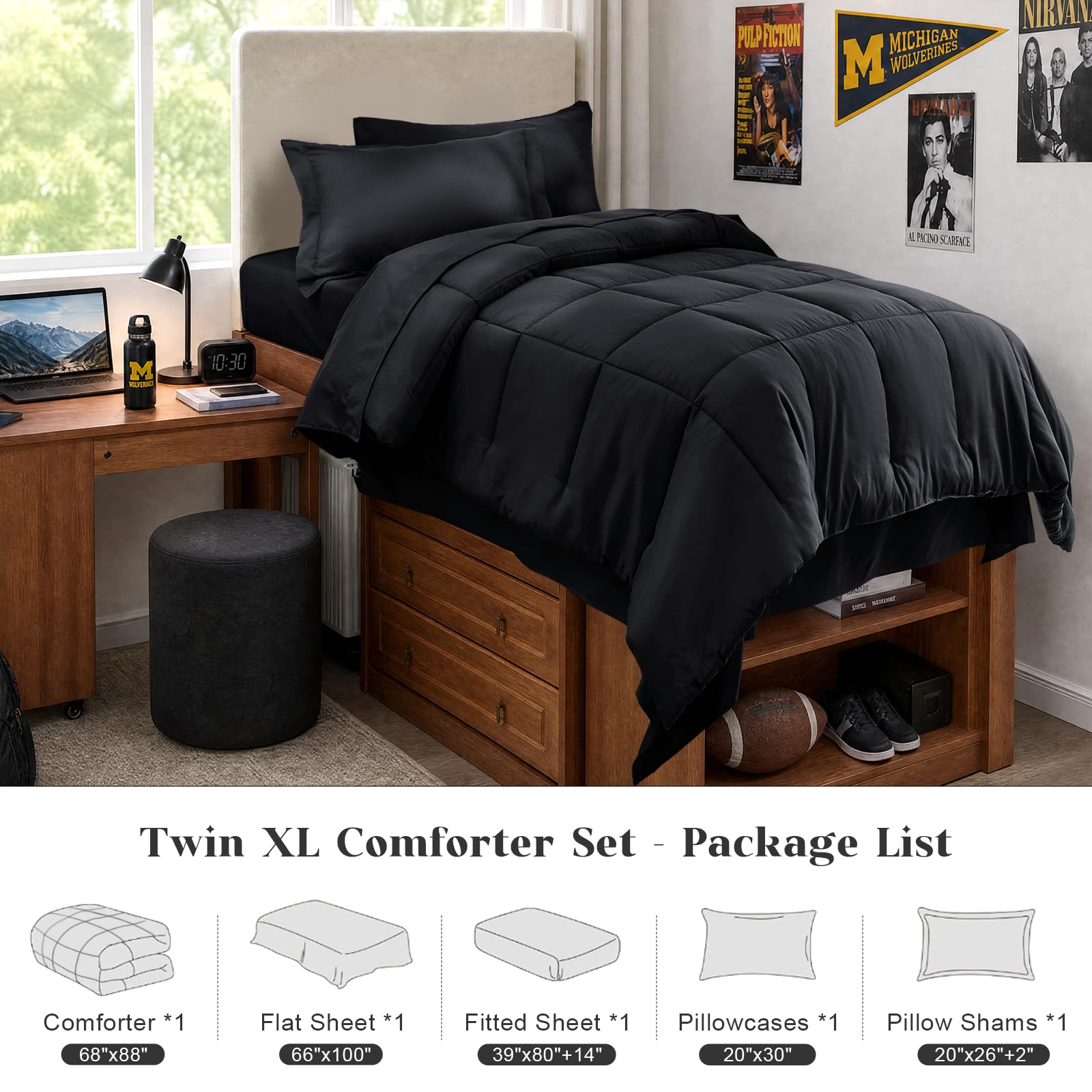 JOLLYVOGUE size comparison on mattress showing Twin XL fit and scale clarity