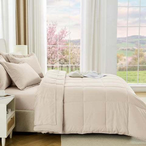 JOLLYVOGUE queen size comparison showing comforter dimensions relative to bed frame