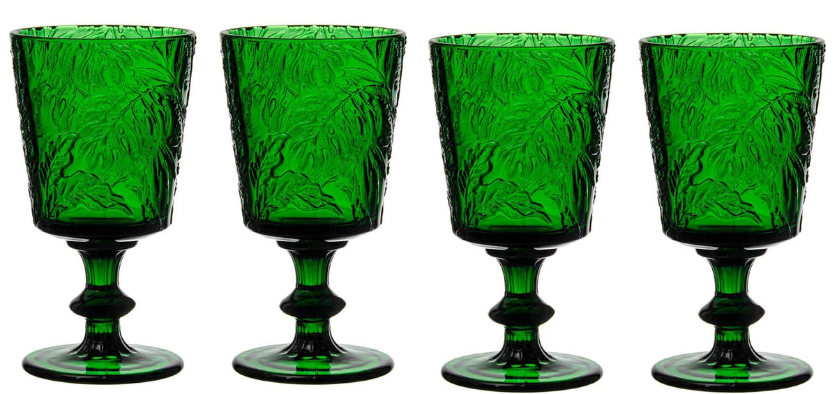 Jomop green goblet front view showing ornamental stem and durable design