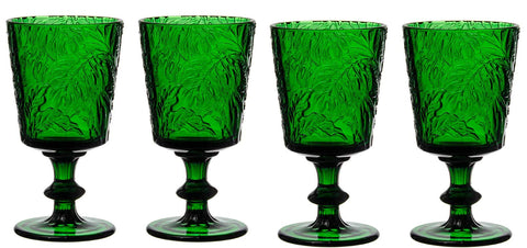 Jomop green goblet front view showing ornamental stem and durable design