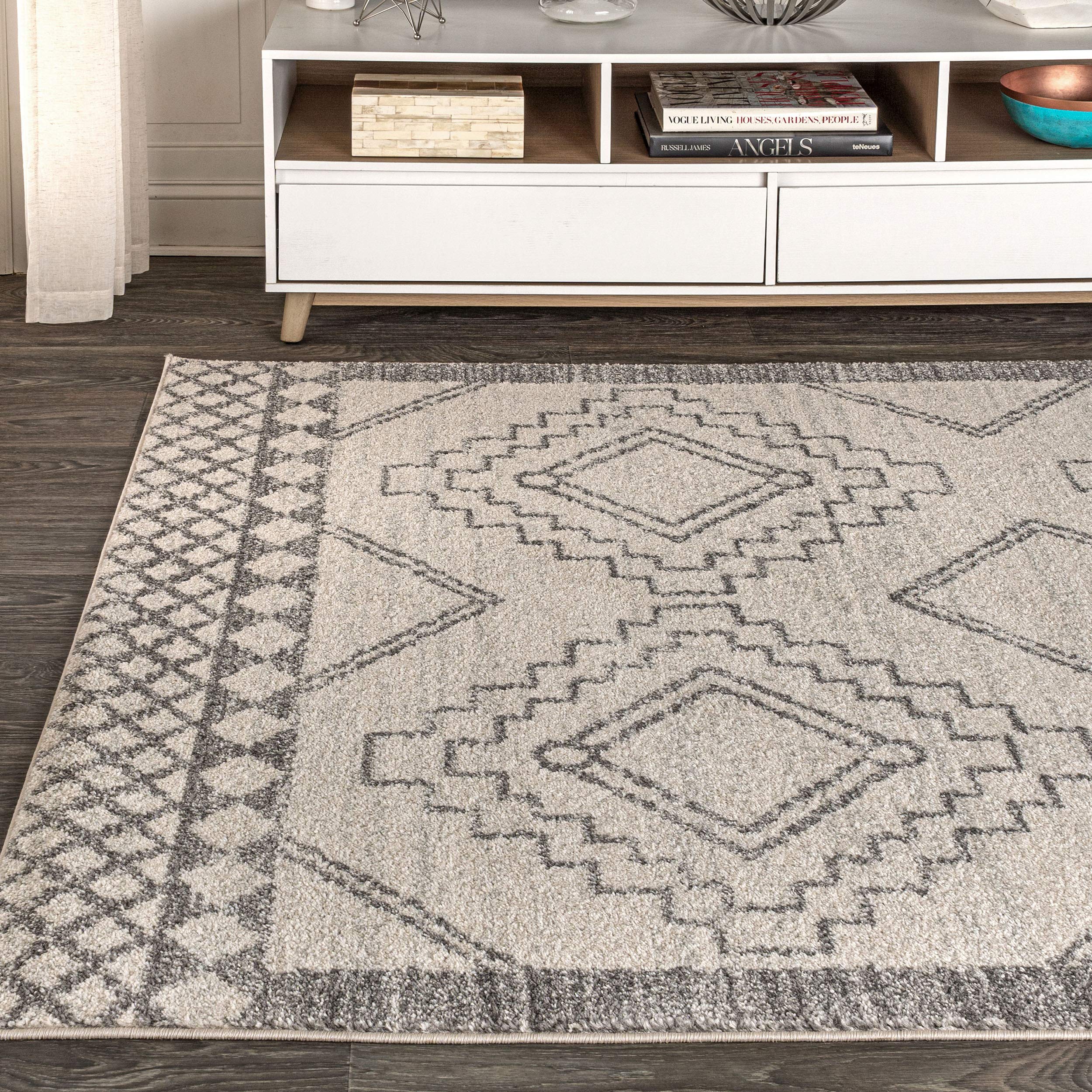 JONATHAN Y rug under dining table illustrating stain-resistant surface and practical use