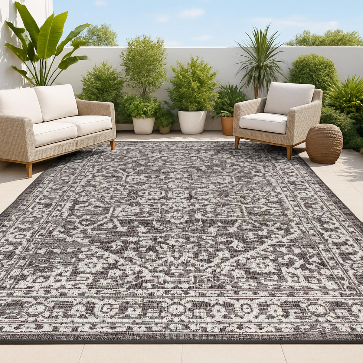 JONATHAN Y front view of rug showing medallion pattern and versatile styling benefit