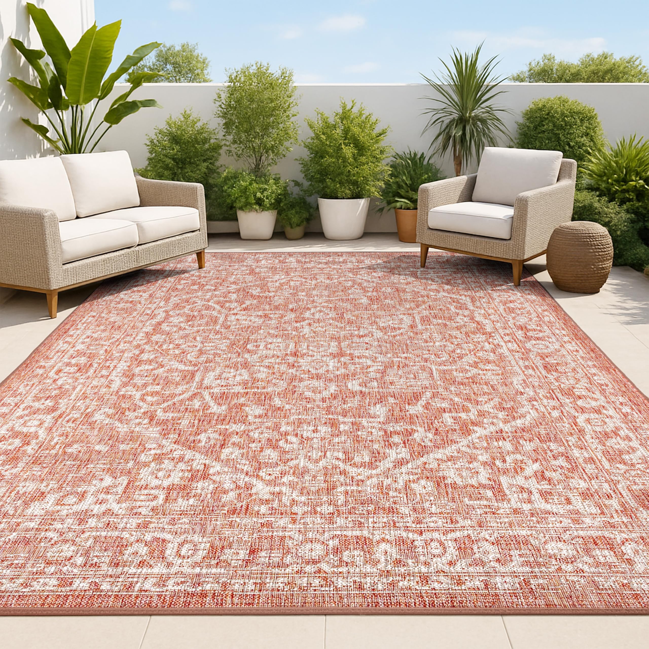 JONATHAN Y front view of medallion rug showing pattern and color contrast, boosts curb appeal