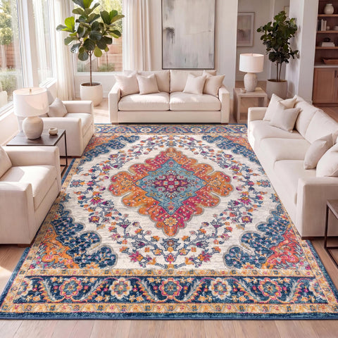 JONATHAN Y front view of rug showing full boho medallion — adds color and style