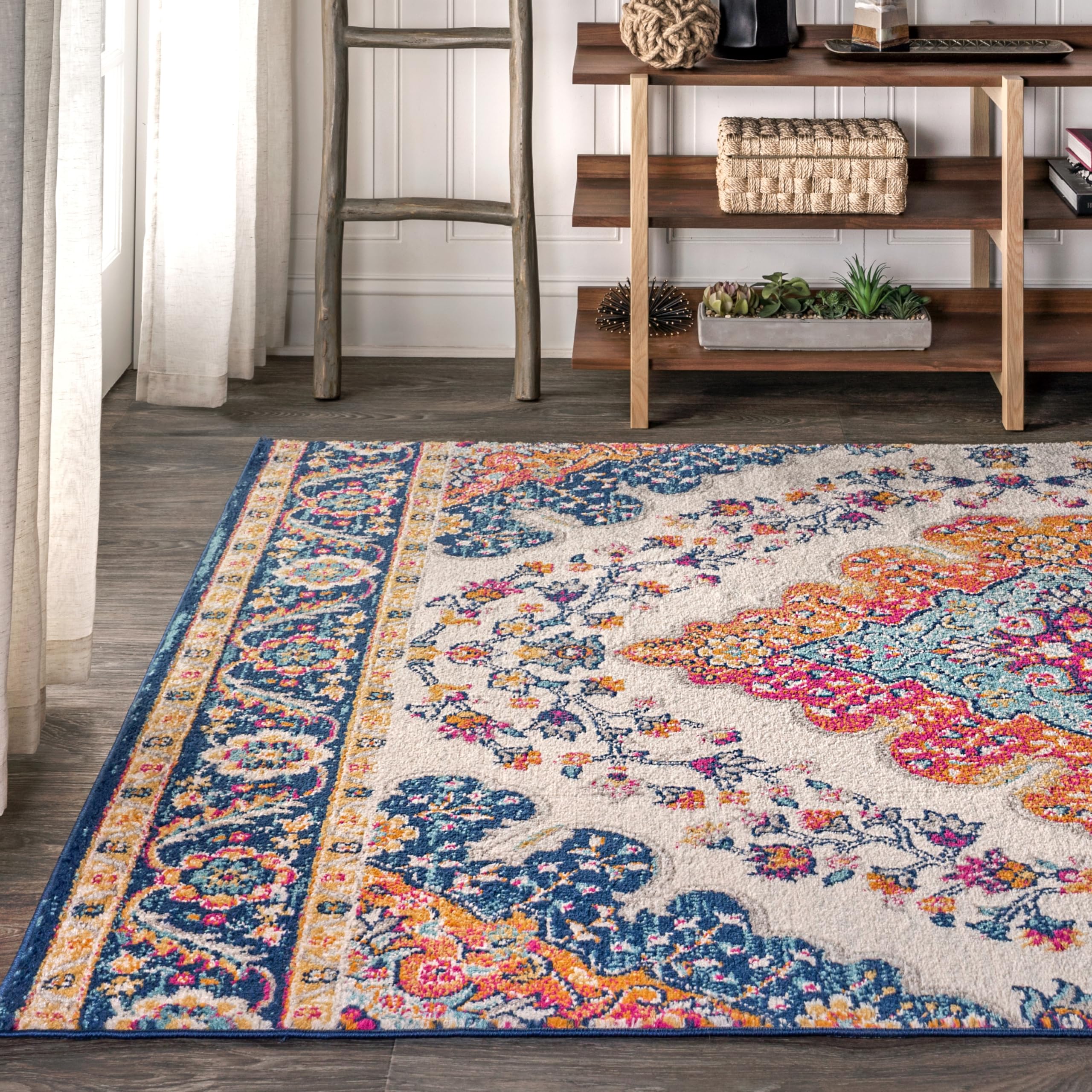 JONATHAN Y detailed pattern showing blue pink orange tones — enhances décor