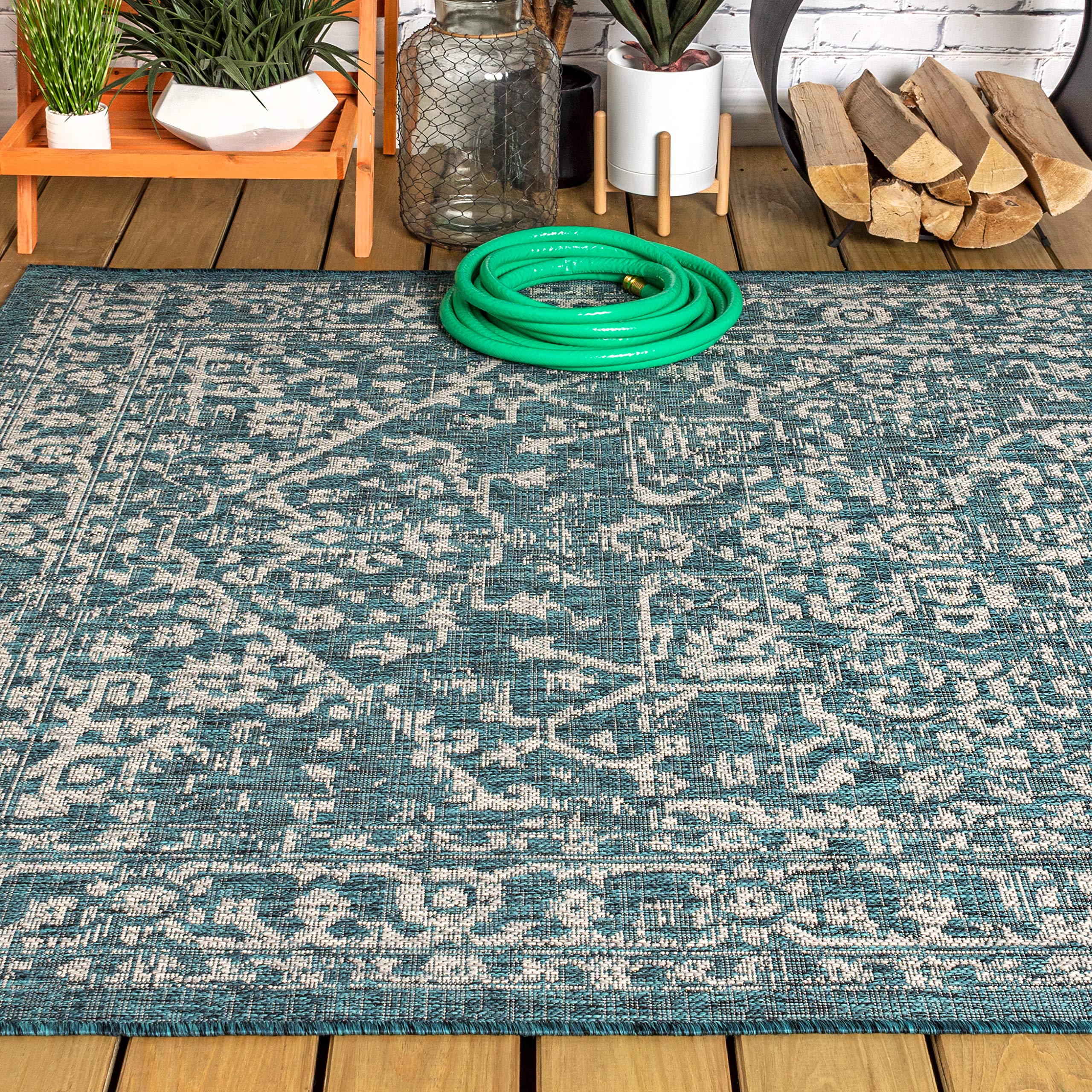 JONATHAN Y rug with dog on it highlighting pet-friendly, low-pile easy-clean benefit