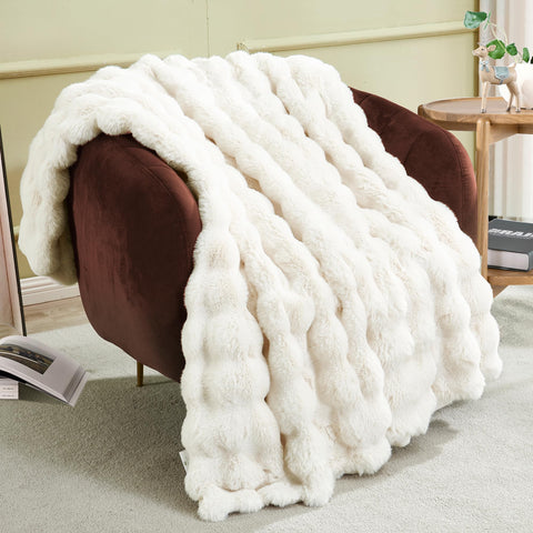 JONIYEAR cream throw front view showing plush decorative benefit