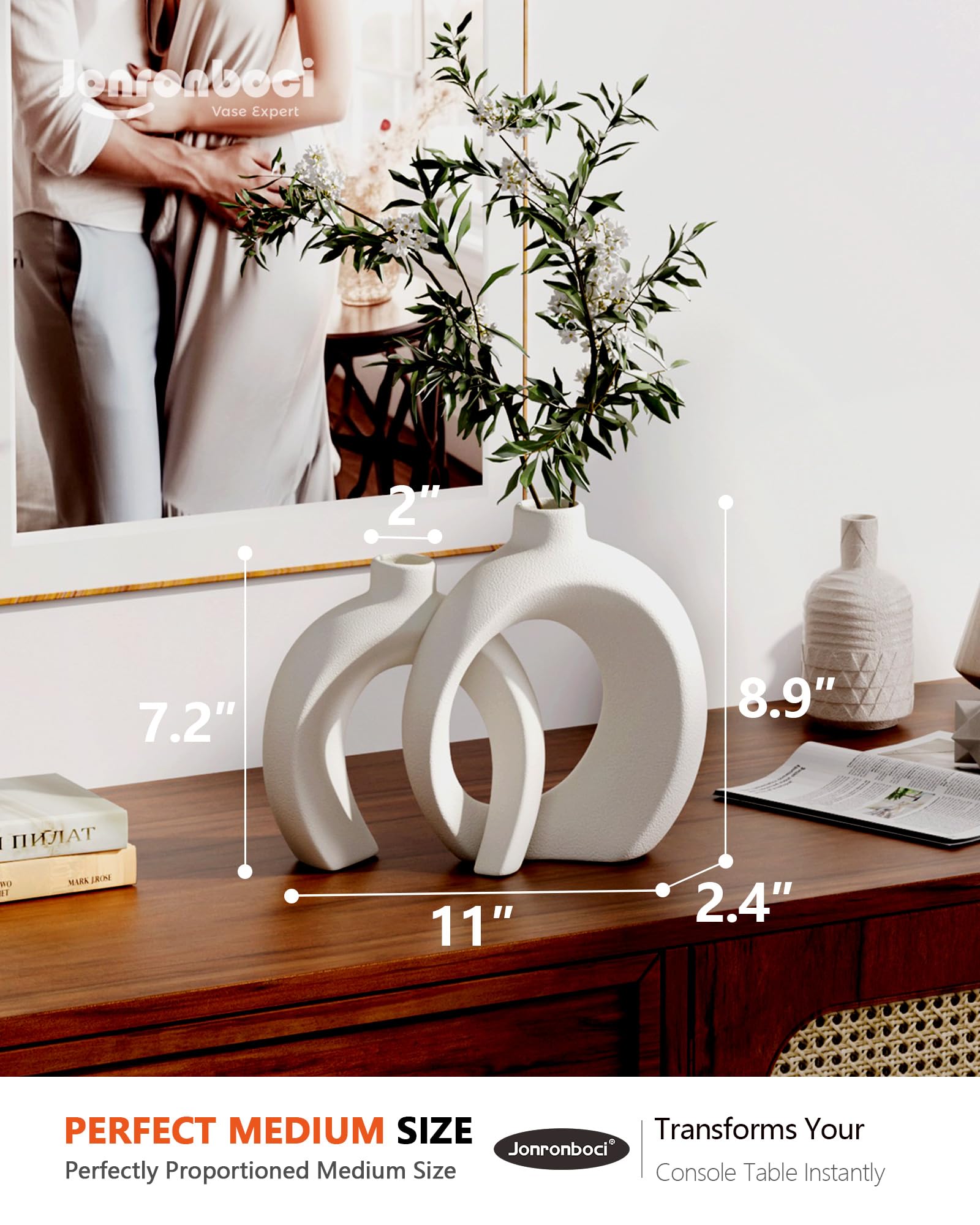 Jonronboci vases on dining table in styled room creating cohesive modern centerpiece