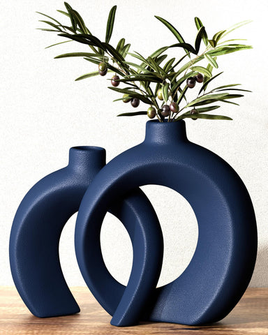 Jonronboci front view of both navy vases showing sculptural shape and balance